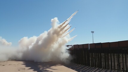 Missile Strike Along Border Wall.  (Generative AI).