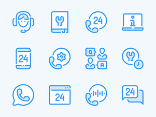 Customer Support Service and Helpline vector line icons. Assistance and Consulting outline icon set. Operator, Help, Question and Answer, Call center and more.