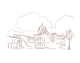 Cooch behar palace West Bengal India vector sketch city illustration line art sketch simple