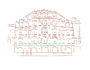 Hawa Mahal Jaipur India vector sketch city illustration line art sketch simple - 676028772