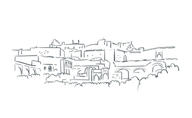 Golconda Fort Hyderabad India vector sketch city illustration line art sketch simple - 676028790