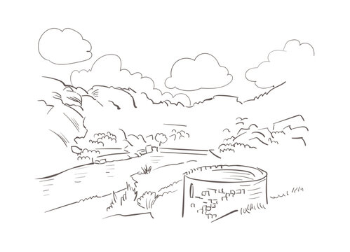Chitradurga Fort Chitaldoorg Chitradurga District Karnataka India vector sketch city illustration line art sketch simple