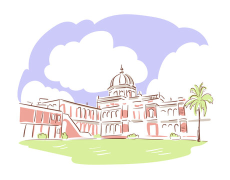 Cooch behar palace West Bengal India vector sketch city illustration line art sketch simple