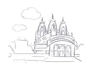 ISKCON Temple Ahmedabad Big Hare Krishna Gujarat India religion institution vector sketch city illustration line art sketch simple