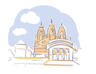 ISKCON Temple Ahmedabad Big Hare Krishna Gujarat India religion institution vector sketch city illustration line art sketch simple