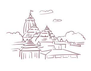Jagannath Temple Hindu temple Jagannath Vishnu Puri India religion institution vector sketch city illustration line art sketch simple - 676028981