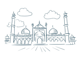 Jama Masjid Agra Uttar Pradesh India religion institution vector sketch city illustration line art sketch simple