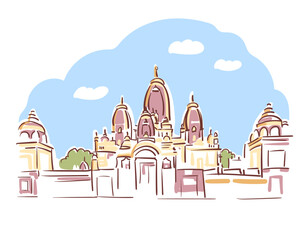 Laxminarayan Mandir Hindu temple Delhi Temple India religion institution vector sketch city illustration line art sketch simple