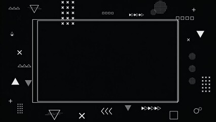 Animation of frames and simple geometric shapes isolated on black background. 4k quality background video