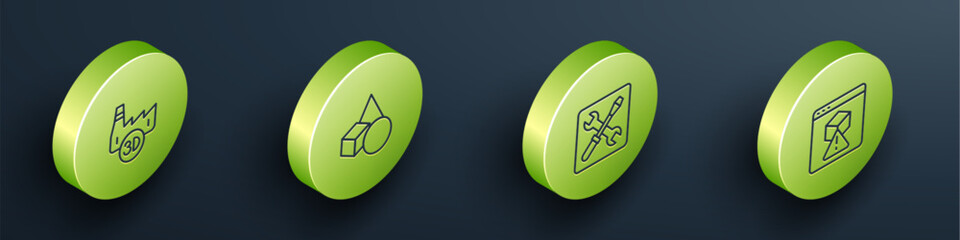 Set Isometric line Printing house industry, Basic geometric shapes, 3D printer setting and icon. Vector