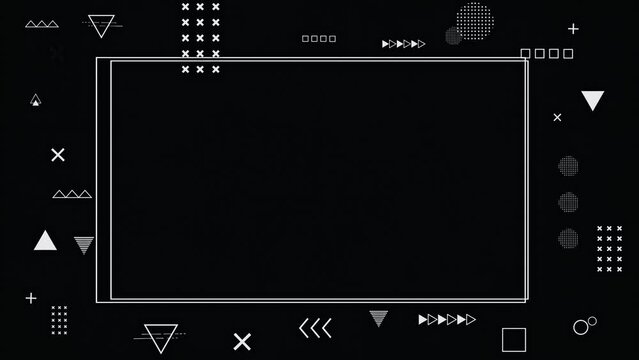 Animation of frames and simple geometric shapes isolated on black background. 4k quality background video