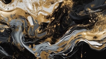 Abstract marble marbled ink painted painting texture luxury background banner - Black waves swirls gold painted splashes. Decor concept. Real estate concept. Art concept.