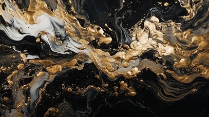 Abstract marble marbled ink painted painting texture luxury background banner - Black waves swirls...