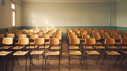 Empty school or college classroom with chairs