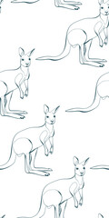 kangaroo nature wildlife artistic seamless ink vector one line pattern hand drawn