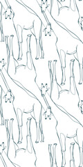 giraffe nature wildlife artistic seamless ink vector one line pattern hand drawn