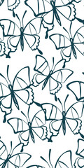butterfly nature artistic seamless ink vector one line pattern hand drawn