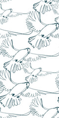 pigeon bird nature wildlife artistic seamless ink vector one line pattern hand drawn