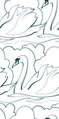 swan bird nature wildlife artistic seamless ink vector one line pattern hand drawn © CharlieNati