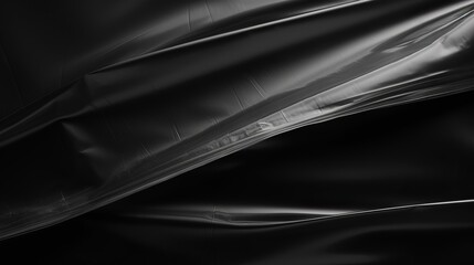 Fototapeta premium Polyethylene packages on black background. Wrinkled packaging