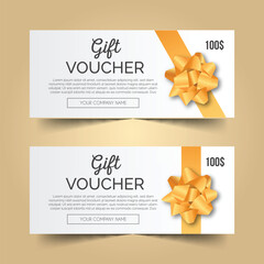 modern gift voucher with golden ribbon design vector illustration