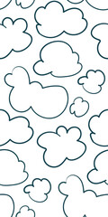 clouds sky simple nature wildlife artistic seamless ink vector one line pattern hand drawn