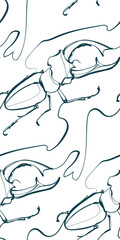 stag beetle nature wildlife artistic seamless ink vector one line pattern hand drawn