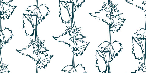 plant nature artistic seamless ink vector one line pattern hand drawn