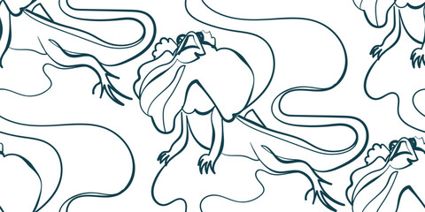 lizard nature wildlife artistic seamless ink vector one line pattern hand drawn