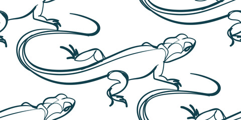 lizard nature wildlife artistic seamless ink vector one line pattern hand drawn