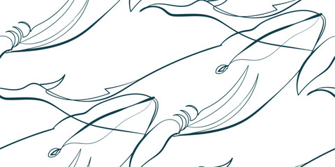 whale nature wildlife artistic seamless ink vector one line pattern hand drawn © CharlieNati