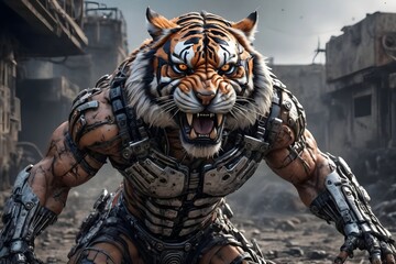 Fototapeta na wymiar post-apocalyptic Tiger warrior