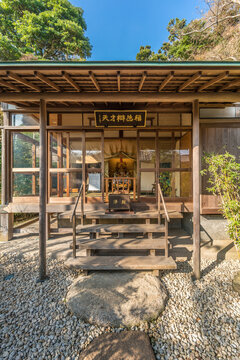 Kamakura, Kanagawa, Japan - November 16, 2017 - Bentendo Hall at Haze-dera temple or Hase-kannon temple.