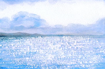 Poster The sky over the sea. Watercolor landscape © Marina