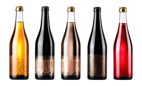 selection of top-quality, transparent PNG beer bottle images, each showcasing unique colors and styles, expertly crafted from high-grade glass