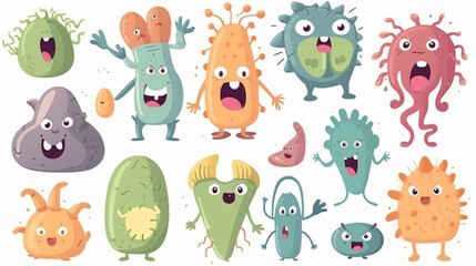 Naklejka premium A group of microbes and viruses. AI Generated