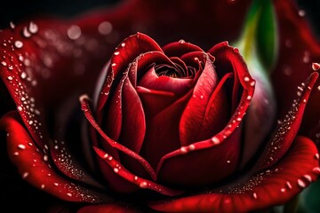 A macro shot of a red rosebud about to burst open, showcasing the intricate details of its delicate petals.--