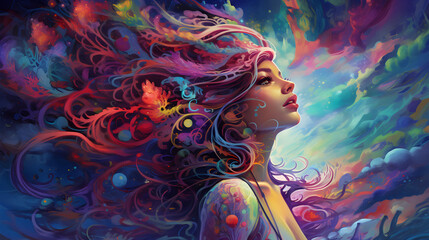 Colorful Abstract Illustration of a Woman with Flowing Hair