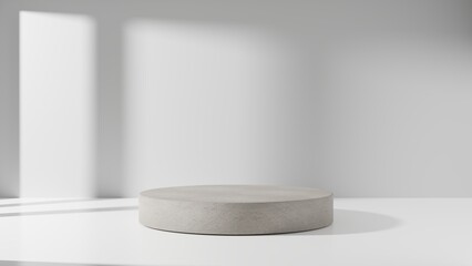 Stone empty podium or pedestal for product presentation, showcase of beauty and cosmetics product. Mockup platform. 3d rendering