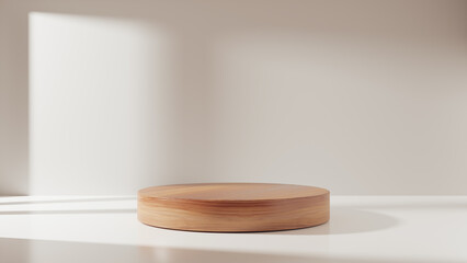 Wood empty podium or pedestal for product presentation, showcase of beauty and cosmetics product. Mockup platform. 3d rendering