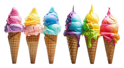 Different Angles of Vanilla Ice Cream Cone Dairy Dessert PNG Background Removed