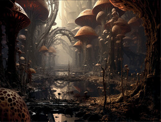 Illustration of strange abstract fantasy world background