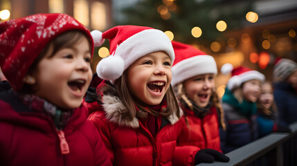 Happy Children Watching a Christmas Parade