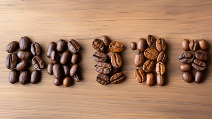 Fototapeta premium Different types of coffee beans on wooden table