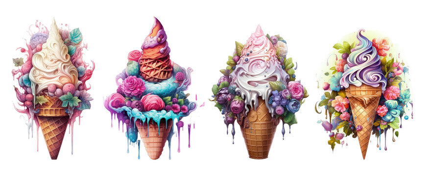 Chocolate Strawberry Ice Cream cartoon PNG set of images See-Through Backdrop File