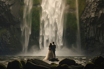 wedding day at a waterfall, on location wedding, bridal veil falls
