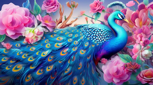 Exotic oriental pattern with peacocks and flowers