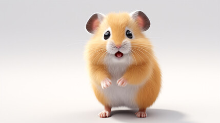 A charming Roborovski hamster in a side posture, separated against a milky backdrop.