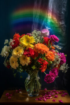 A bouquet of colorful flowers stands in a vase. AI Generated