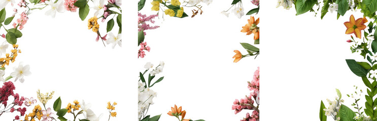 Fototapeta premium Multicolored Wildflowers like Baby's Breath, Lavender, and Thistles Alongside Ferns and Ivy Make a Rustic Chic Frame for a Botanical Themed Wedding Invitation